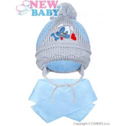 Zimní dětská čepička se šálou New Baby pejsek světle modrá Modrá velikost - 104 (3-4r)