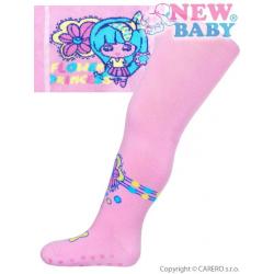 Bavlněné punčocháčky New Baby s ABS světle růžové flower princess Růžová velikost - 104 (3-4r)