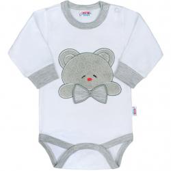 Luxusní kojenecké body s dlouhým rukávem New Baby Honey Bear s 3D aplikací Bílá velikost - 80 (9-12m)