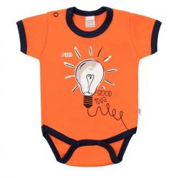 Kojenecké bavlněné body s krátkým rukávem New Baby Happy Bulbs Oranžová velikost - 56 (0-3m)