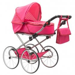 Dětský Retro kočárek pro panenky 2v1 New Baby Anetka růžový s puntíky Růžová