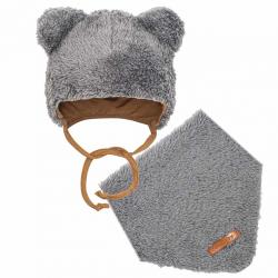 Zimní kojenecká čepička s šátkem na krk New Baby Teddy bear šedá Šedá velikost - 62 (3-6m)