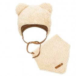 Zimní kojenecká čepička s šátkem na krk New Baby Teddy bear béžová Béžová velikost - 74 (6-9m)