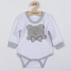 Luxusní kojenecké body s dlouhým rukávem New Baby Honey Bear s 3D aplikací Bílá velikost - 74 (6-9m)