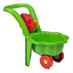 Dětské zahradní kolečko s lopatkou a hráběmi BAYO Sedmikráska zelené Zelená