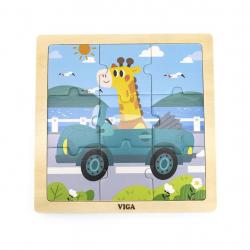 Dřevěné puzzle pro nejmenší Viga 9 ks Auto Multicolor