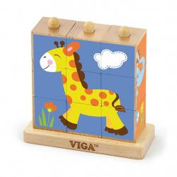Dřevěné puzzle kostky na stojánku Viga Zoo Multicolor