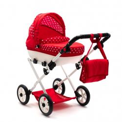 Dětský kočárek pro panenky New Baby COMFORT červený s puntíky Červená