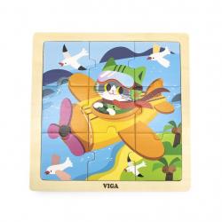 Dřevěné puzzle pro nejmenší Viga 9 ks Letadlo Multicolor