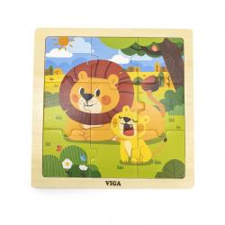 Dřevěné puzzle pro nejmenší Viga 9 ks Lev Multicolor