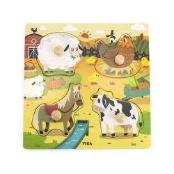 Dětské dřevěné puzzle s úchyty Viga Farma 4 ks Multicolor