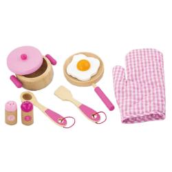 Dětské dřevěné nádobí Viga-snídaně růžové Růžová