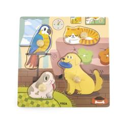 Dětské dřevěné puzzle s úchyty Viga Domácí mazlíčci 4 ks Multicolor