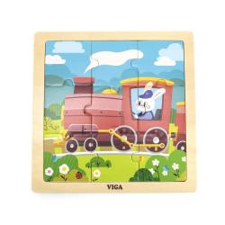 Dřevěné puzzle pro nejmenší Viga 9 ks Vlak Multicolor
