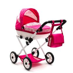 Dětský kočárek pro panenky New Baby COMFORT růžový srdíčka Růžová