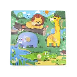 Dětské dřevěné puzzle s úchyty Viga Divoká zvířata 4 ks Multicolor